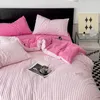 Zestawy pościeli Ins Nordic Style Solid Kolor Zestaw podwójny pełny łóżko typu queen -size lniane dorośli dla dzieci Pink Flat Sheet Pillcase 230919