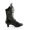 Stövlar US4-11 Kvinnor viktorianska pekade tå Mid-Calf Boots Läder Lace Hollow Out Punk Lace Up Strange High Heel Shoes Plus Sizema1 230919