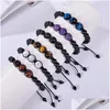 Charme Pulseiras 12mm Ametista Pulseira Ajustável Grânulos Natural Pedra Tigre Olho Preto Fosco Para Homens Mulheres Moda Jóias Drop Deliv Dhf05