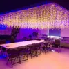 LED-strängar Party EU 220V LED-gardin Icicle String Light Droop 0,6-0,8 m dekorationer för Home Street eave Winter Decor Christmas Garland Outdoor HKD230919