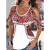 T-shirts Femmes Été Femmes Tops Plus Tailles T-shirts Femme Hors Épaule Trou Casual Amour Volants Manches Courtes Lâche Sexy Boho Chemise