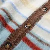 Kvinnors stickor Imitation Mink Velvet Sweater Coat 2023 Autumn Winter Fashion Stripe Stripe Cardigan Female Knitwear Tops