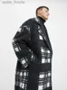 Men's Wool Blends Mid-Length Woolen Overcoat Men's Winter Loose Double-Breasted Mid-Length Checked Woolen Coat L230919