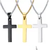 Pendanthalsband 316L Rostfritt stål Cross Men s Relin Faith Titanium Crucifix Charm Link Chain for Women Fashion Smycken Drop Deliv Dh3HK