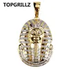TOPGRILLZ Hip Hop Sieraden Iced Out Goud Kleur Plated Micro Pave CZ Steen Egyptische Farao Hanger Ketting Drie Ketting 24 In278m