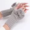 Gants d'hiver tricotés avec nœud papillon, manchette tricotée chaude, demi-doigts pour femmes, mitaines extensibles sans doigts, accessoires de mode