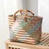 Griff Rattan Frauen Handtaschen Korbgeflecht Korb Tasche handgemachte Sommer Strand Stroh lässig kleine Tote Geldbörsen