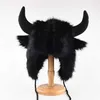 Fashion Black Horn Maomao Lei Feng Hat for Men and Women Winter Warm Ear Protection Wind Cold Riding Bull 230920