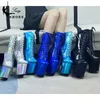 Boots 20cm/8Inch Super High Nightclub Waterproof Platform Strappy Women Ankle Boots Sexy Knight Short Boots Pole Dance Stripper Heel J230919