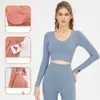 2024 lu lu Women Autumn/winter New Lycra Yoga Suit Seamless Sports Set with Chest Cushion Running Top Yoga Suit for Women