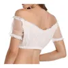 Chemisiers pour femmes hauts blanc Dirndl chemisier dentelle BuCutout Lingerie brillant Corset pour femmes résille