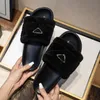 Autumn and Winter Designer Triangle Fuzzy Slippers Luxury Fur Slides Home Furry Flat Sandals prad Female Cute Fluffy flip flop slippers for women size 36-42