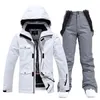 Tute da sci Tuta da sci Inverno Uomo Donna Tinta unita Giacca da neve Caldo antivento addensato Pantaloni da snowboard Impermeabile Set alpino 230918