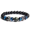 Strand natural na moda azul lápis-lazúli contas pulseira para homens coroa de metal charme jóias presentes unissex pulseiras artesanais