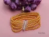 Strand Terisa Pearl Smycken Fem-sträng 4x5mm Gul runda sötvattenarmband odlat för kvinnor Chirstams gåva