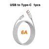 Cabo usb tipo c 6a para samsung s20 s9 s8 xiaomi huawei p30 pro carregamento rápido fio de carregamento de celular cabo branco carregamento usb