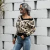 Kvinnors tröjor Leopardtryck stickad tröja för kvinnor långärmad sexig v-ringad casual pullover topp jumper vintage lös höst 2023