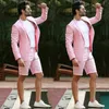 Herrenanzüge Blazer Sommer Kurze Hosen Rosa Leinen Männer Für Strand Hochzeit Bräutigam Smoking Groomsmen Mann Kostüm Homme 2Piece2115