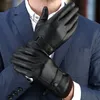 Cinq doigts gants hommes mitaines d'hiver noires garder au chaud écran tactile coupe-vent conduite guantes mâle automne PU cuir affaires 230919