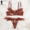 Conjuntos de sutiãs conjuntos de sutiã lingerie conjunto feminino sexy sutiã arco gaze transparente roupa interior underwire bralette tempation 3 ponto erótico l230919