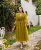 Party Dresses V-neck Long Sleeves Green Tulle Ankle Length Prom Dress With Belt Robe Soiree Femme Longue De Luxe Vestido Festa Luxo