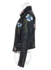 Women's Jackets Spring Autumn Floral Print Embroidery Faux Leather Jackets Women High Street Moto Rivet Black Punk Outerwear Biker Coats 230919