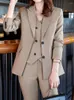 Calças femininas de duas peças moda mulheres elegantes verão blazer 3 peças conjunto jaquetas sólidas sem mangas colete tops e calças retas femininas