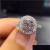 Cluster Rings Fashion Women Diamond Ring Round Cyrstal Engagement Band Jewelry Will And Sandy Gift Drop Delivery Dhmwr