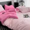 Zestawy pościeli Ins Nordic Style Solid Kolor Zestaw podwójny pełny łóżko typu queen -size lniane dorośli dla dzieci Pink Flat Sheet Pillcase 230919