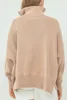Moletom feminino com capuz, túnica feminina outono manga comprida 1/4 zíper pulôver suéter grande despojado moletom de malha canelada com fenda