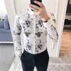 Desinger Print Shirt Men Korea Slim Fit Long Rleeve Camisa Masculina Chemise Homme Social Dress Party Club Koszulki 288Q