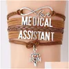 Bedelarmbanden Medisch Assistent Verpleegkundige Rn Letter Gevlochten Lederen Touw Wrap Bangle Voor Vrouwen Mode-sieraden Verpleegkundigen Dag Cadeau Drop Deli Dhjdh