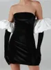Robes décontractées Dinboa- 2023 manches longues bouffantes épaule automne hiver élégante soirée soirée blanc noir mini robe sexy femmes kawaii