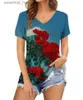 Blusas femininas camisetas femininas tie dye camisa estilo boêmio estampa floral feminina manga curta gola v solta camiseta feminina tops de verão roupas. L230919