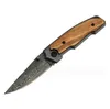 Portable Steel Folding Blade Knife Wooden Handle Damascus Pattern High Hardness Hunting Knife Outdoor Camping Survival Pocket Knives Tools