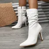 Stivali Moda Bianco Pelle Pieghettata Design per Le Donne 2023 Sexy Punta a punta Zip Sottili Tacchi Alti Stivaletti Scarpe Pompe Botas Mujer 230919