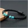Charm Bracelets Mens Genuine Leather Lava Rock Bead Brackets For Women Natural Turquoise Essential Oil Diffuser Stone Magnetic Buckle Dh9Fw