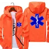 Mäns jackor Casual Men's Windbreaker Thin Reflective Sunscreen EMT Emergency Ambulance Hooded Coat Sports Pilot Cycling Jacket Plus Size T230919