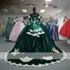 Mexikanisches grünes Ballkleid Quinceanera-Kleider schulterfrei, Blumen, Spitze, Applikationen, Strasssteine, süßes 16-Kleid, Vestido De 15 Anos