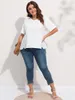 Finjani – t-shirt blanc grande taille pour femmes, vêtement haut d'été 2023, avec découpe dans le dos, brodé, 230919