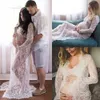 Robes de maternité été femmes avant fendu longue maternité noir blanc dentelle robe enceinte dentelle robe photographie accessoire voir à travers la robe