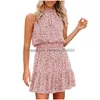 Grundläggande casual klänningar sommar mini klänning boho stil halter blommig tryck kvinnor elegant fest slevlösa korta damer vestidos dropp del dhkc4