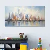 Vista de la ciudad de Nueva York en estilo impresionista con fondo en tonos azul claro, lienzo impreso, imagen para decoración de pared de Hotel, Bar y Pub