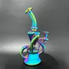 8" Dab Rig Bong Hookah Glass Recycler Smoking Water Pipe Colorful Glass joint Size 14mm for smoking shop Art Fashion