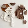 Rompers baby clothes romper born Lovely autumn and winter hooded Teddy bear Baby fleece ropa de bebe nia 230918