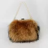 New faux fur plush bag, pearl chain handbag, shoulder bag, underarm bag, small and cute buckle bag 230919