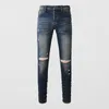 Jeans da uomo High Street Fashion Uomo Retro Blu scuro elasticizzato Skinny strappato Designer di marca Bottoni Hip Hop Pantaloni in denim Hombre