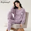 Kadın pijama kadın pijamaları m-5xl bahar sonbahar uzun kollu pamuklu göğüs yastıklı plapwear artı beden gece kıyısı Kore Pijamas kızlar ev kıyafeti l230919