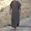 Ethnische Kleidung Islamische Arabische Kaftan Männer Hemden Leinen Baumwolle Solide Kurzarm Mit Kapuze Roben Dubai Naher Osten Muslimische Kleidung2196