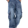 Men's Baggy Hip Hop Jeans Multi Pockets Skateboard Cargo for Men Tactical Denim Joggers Pants Plus Size 44308W